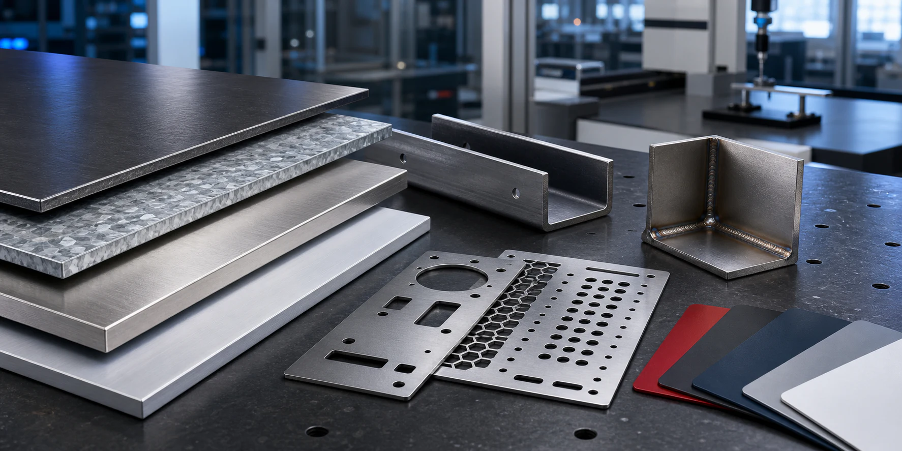 Sheet metals, precision laser-cut parts, formed sections, weld samples, and finishes